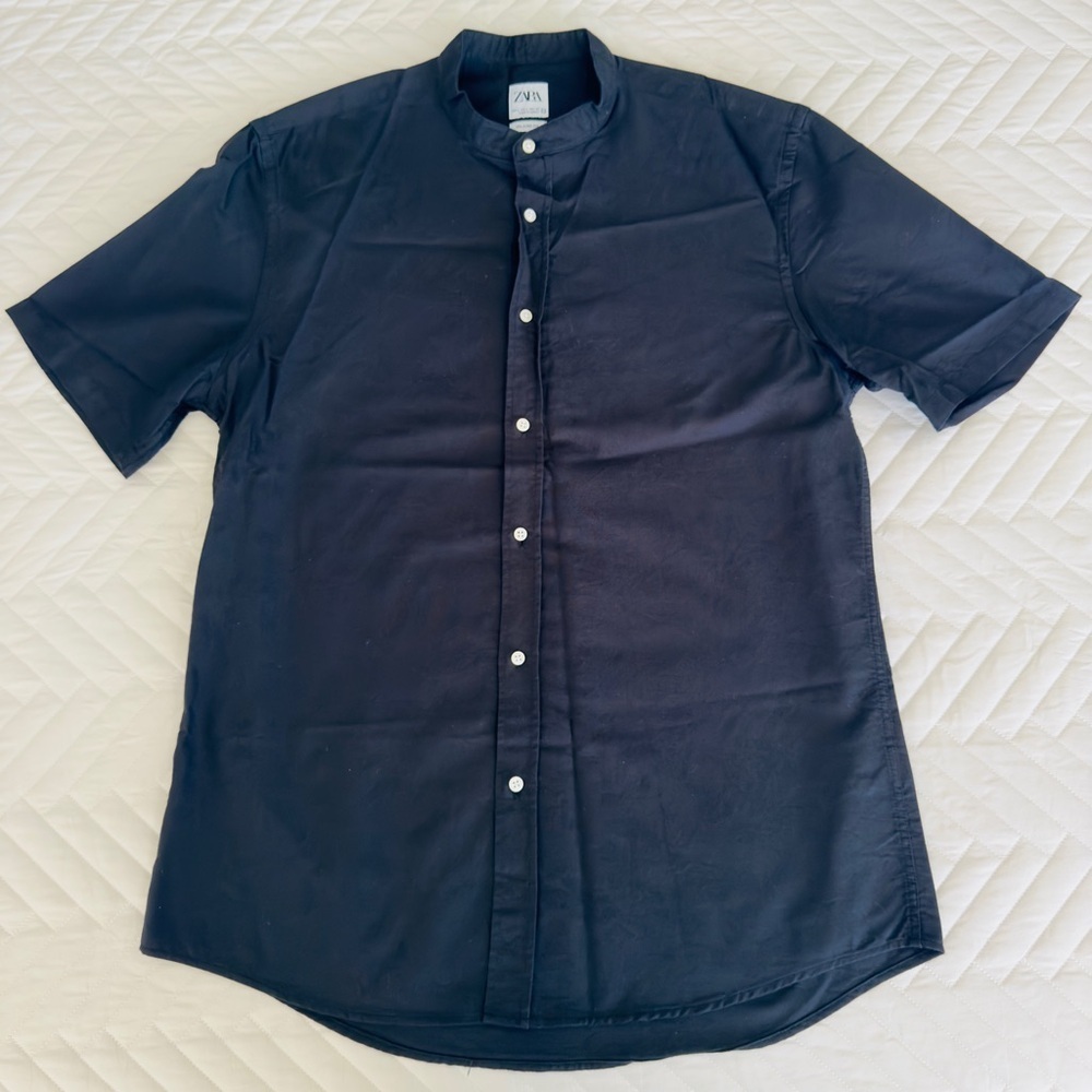 Zara Man Mandarin Collar Button Down Shirt Black Size L Used Great Condition! - Picture 3 of 11
